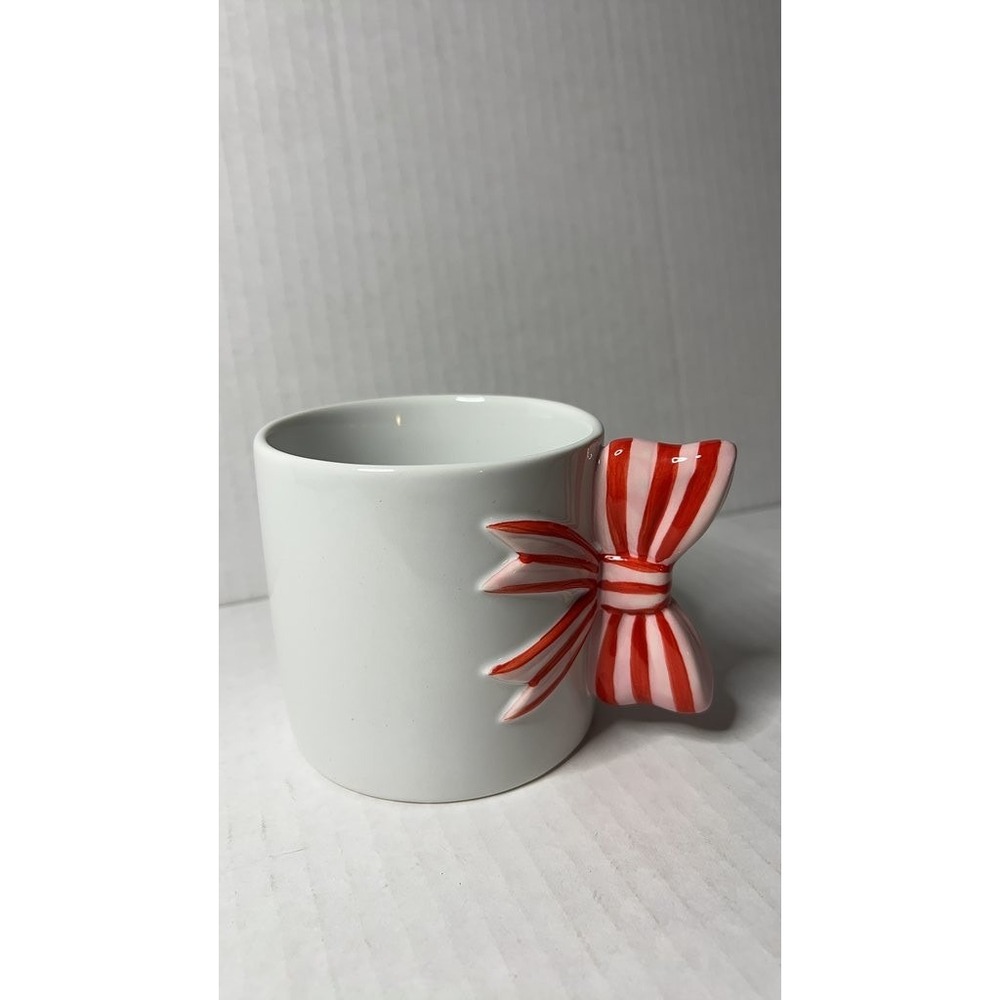 Spritz Ceramic Mug with Red Striped Bow Handle
